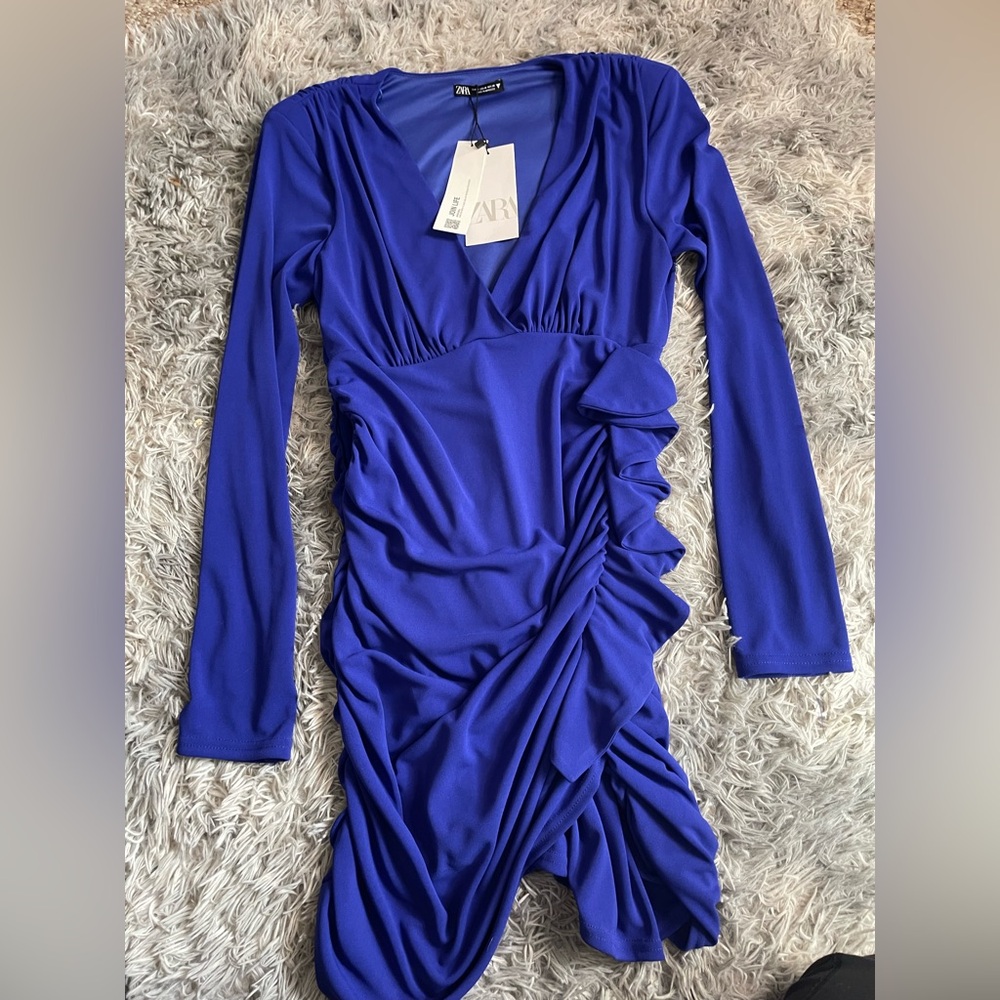 Zara Blue Ruffled Draped Mini Skirt Size M NWT New With Tags - Picture 2 of 3